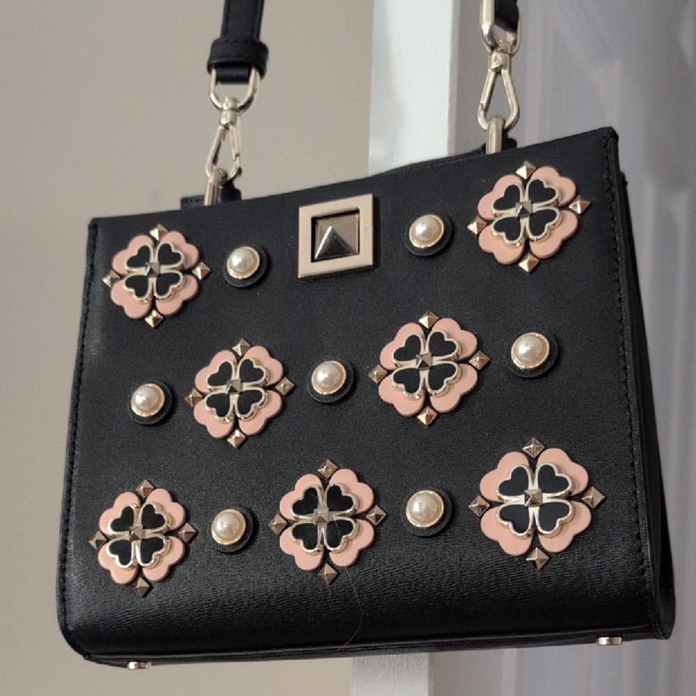 Black and Pink Embellished Women's Bag
